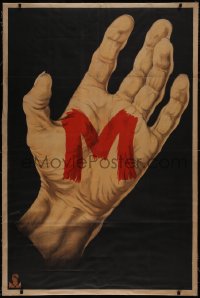 6h0292 M linen teaser German 38x56 1931 Fritz Lang, great c/u art of the title on hand, ultra rare!