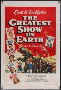 6h0846 GREATEST SHOW ON EARTH linen 1sh 1952 DeMille circus classic, Charlton Heston, James Stewart!