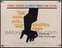 6h0487 MAN WITH THE GOLDEN ARM linen style A 1/2sh 1956 Sinatra is hooked, classic Saul Bass art!