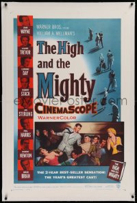 6h0850 HIGH & THE MIGHTY linen 1sh 1954 John Wayne, Claire Trevor, William Wellman airplane disaster!