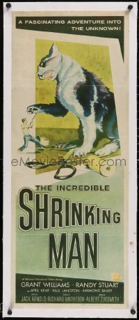 6h0421 INCREDIBLE SHRINKING MAN linen insert 1957 man fighting giant cat, Reynold Brown sci-fi art!