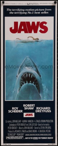 6h0282 JAWS insert 1975 Steven Spielberg's classic movie & image, much more rare than the one-sheet!
