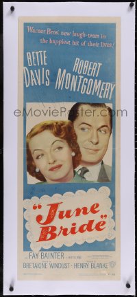 6h0425 JUNE BRIDE linen insert 1948 Bette Davis & Robert Montgomery, the happiest hit of their lives!