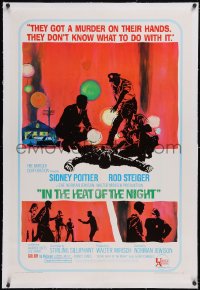 6h0860 IN THE HEAT OF THE NIGHT linen 1sh 1967 Sidney Poitier, Rod Steiger, cool Paul Crifo art!