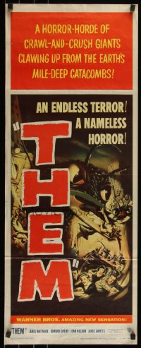 6h0289 THEM insert 1954 classic art of nameless horror horde of giant bugs terrorizing people!
