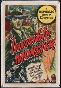 6h0865 INVISIBLE MONSTER linen 1sh 1950 Republic serial, madman master crook murders for millions!