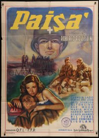 6h0087 PAISAN Italian 1p 1946 Rossellini, Mancinelli art of US soldiers & Italians, ultra rare!