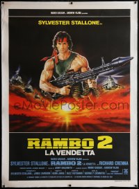 6h0400 RAMBO FIRST BLOOD PART II linen Italian 1p 1985 different Casaro art of Sylvester Stallone!