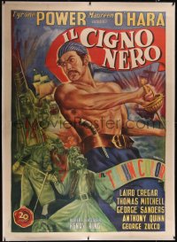 6h0405 BLACK SWAN linen Italian 2p 1948 different Tarquini art of Tyrone Power, ultra rare!