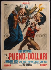 6h0408 FISTFUL OF DOLLARS linen Italian 2p 1964 Leone's Per un Pugno di Dollari, great Simeoni art!