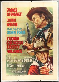 6h0410 MAN WHO SHOT LIBERTY VALANCE linen Italian 2p 1963 Colizzi art of John Wayne & James Stewart!
