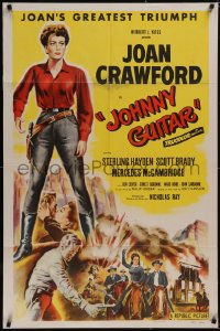 6h0113 JOHNNY GUITAR 1sh 1954 artwork of Joan Crawford reaching for gun, Nicholas Ray classic!