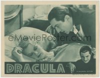 6h0149 DRACULA LC R1938 c/u of vampire Bela Lugosi leaning over Frances Dade sleeping in bed, rare!