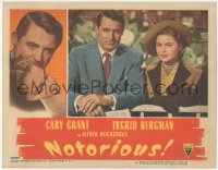 6h0161 NOTORIOUS LC #2 1946 best c/u of Cary Grant & Ingrid Bergman at race track, Hitchcock classic!