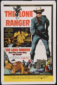 6h0896 LONE RANGER & THE LOST CITY OF GOLD linen 1sh 1958 masked Clayton Moore & Jay Silverheels!