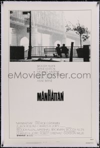 6h0902 MANHATTAN linen style B 1sh R1980s iconic image of Woody Allen & Diane Keaton by NYC bridge!
