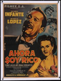 6h0639 AHORA SOY RICO linen Mexican poster 1952 Diaz art of Pedro Infante & Marga Lopez, ultra rare!