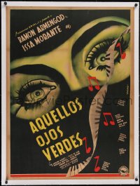 6h0643 AQUELLOS OJOS VERDES linen Mexican poster 1952 striking Ocampo art of female eyes, ultra rare!