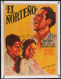 6h0656 CUANDO HABLA EL CORAZON linen Mexican poster 1943 art of Pedro Infante, El Norteno, ultra rare!