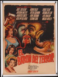 6h0663 EL BARON DEL TERROR linen Mexican poster 1962 great art of monster & scared girls, ultra rare!