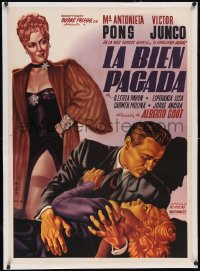 6h0681 LA BIEN PAGADA linen Mexican poster 1948 Espert art of sexy Maria Antonieta Pons & Junco, rare!