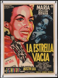 6h0683 LA ESTRELLA VACIA linen Mexican poster 1960 Renau art of Empty Star Maria Felix holding Oscar!