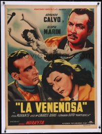 6h0692 LA VENENOSA linen Mexican poster 1949 Juanino art of Armando Calvo & Gloria Marin, ultra rare!