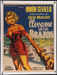 6h0696 LLEVAME EN TUS BRAZOS linen Mexican poster 1954 muscular arm reaching for sexy Ninon Sevilla!