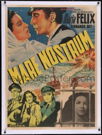 6h0698 MARE NOSTRUM linen Mexican poster 1949 romantic art of Maria Felix & Fernando Rey, ultra rare!