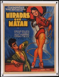 6h0705 MIRADAS QUE MATAN linen Mexican poster 1954 Cabral art of Resortes & sexy cowgirl, rare!