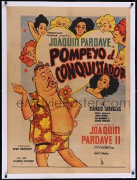 6h0713 POMPEYO EL CONQUISTADOR linen Mexican poster 1953 art of Pardave seducing women, ultra rare!