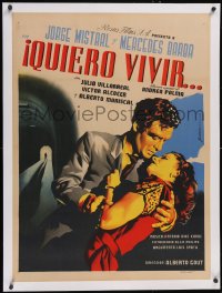 6h0714 QUIERO VIVIR linen Mexican poster 1953 Juanino Renau Berenguer art of Jorge Mistral & Barba!
