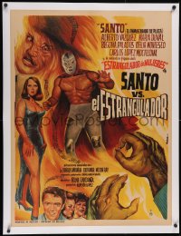 6h0722 SANTO VS EL ESTRANGULADOR linen Mexican poster 1965 wrestler vs. serial killer, ultra rare!