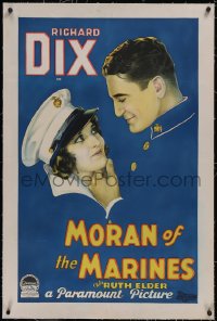 6h0915 MORAN OF THE MARINES linen 1sh 1928 great art of soldier Richard Dix & Ruth Elder, ultra rare!