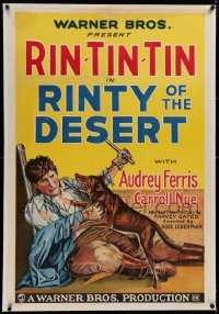 6h0962 RINTY OF THE DESERT linen 1sh 1928 great art of canine star Rin Tin Tin attacking man, rare!