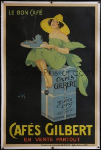 6h0352 CAFES GILBERT linen 37x57 French advertising poster 1923 Saignier art of coffee, ultra rare!