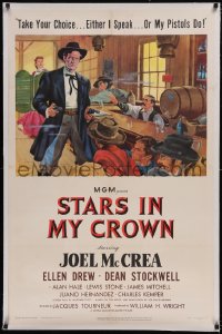 6h0995 STARS IN MY CROWN linen 1sh 1950 either Joel McCrea speaks or his pistols do, cool artwork!