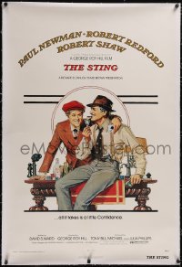 6h0996 STING linen 1sh 1974 artwork of con men Paul Newman & Robert Redford by Richard Amsel!