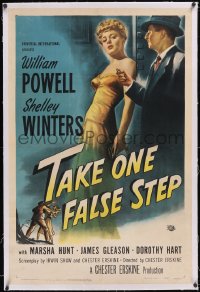 6h1004 TAKE ONE FALSE STEP linen 1sh 1949 full-length art of William Powell & sexy Shelley Winters!