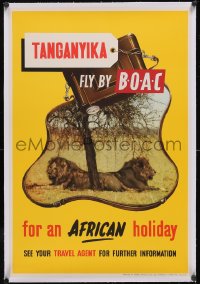 6h0595 BOAC TANGANYIKA linen 20x30 English travel poster 1950s for an African holiday, ultra rare!