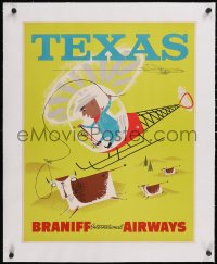 6h0596 BRANIFF INTERNATIONAL AIRWAYS TEXAS linen 20x26 travel poster 1960s helicopter art, ultra rare!