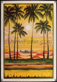 6h0597 FLY HAWAIIAN AIR linen 23x34 travel poster 1970s Tanz & Lee art of beach sunset, ultra rare!