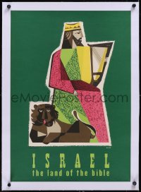 6h0599 ISRAEL THE LAND OF THE BIBLE linen 19x27 Israeli travel poster 1950s David art, ultra rare!