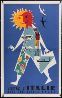 6h0611 VISITEZ L'ITALIE linen 25x40 Italian travel poster 1955 Manetti art of sun head, ultra rare!
