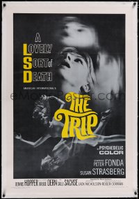 6h1023 TRIP linen 1sh 1967 AIP, written by Jack Nicholson, LSD, wild sexy psychedelic drug image!