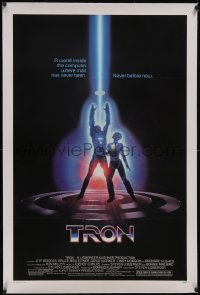 6h1024 TRON linen 1sh 1982 Walt Disney sci-fi, Jeff Bridges in a computer, cool special effects!