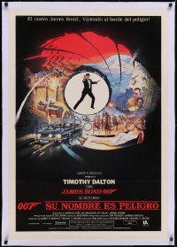 6h0531 LIVING DAYLIGHTS linen Venezuelan 1987 Timothy Dalton as James Bond, Bysouth art, ultra rare!
