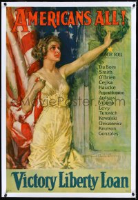 6h0612 AMERICANS ALL linen 27x40 WWI war poster 1919 wonderful Howard Chandler Christy patriotic art!