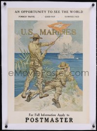 6h0624 OPPORTUNITY TO SEE THE WORLD U.S. MARINES linen 18x26 WWI war poster 1917 JC Leyendecker art!