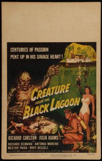 6h0209 CREATURE FROM THE BLACK LAGOON 2D WC 1954 great art of savage monster, Julia Adams & divers!